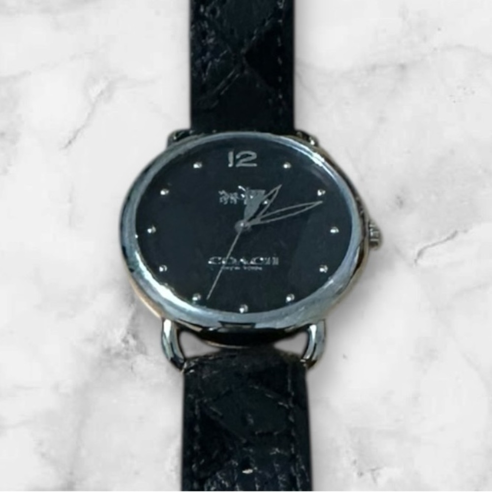 Coach Black Leather Watch – Stainless Steel Case – Classic Minimal Style